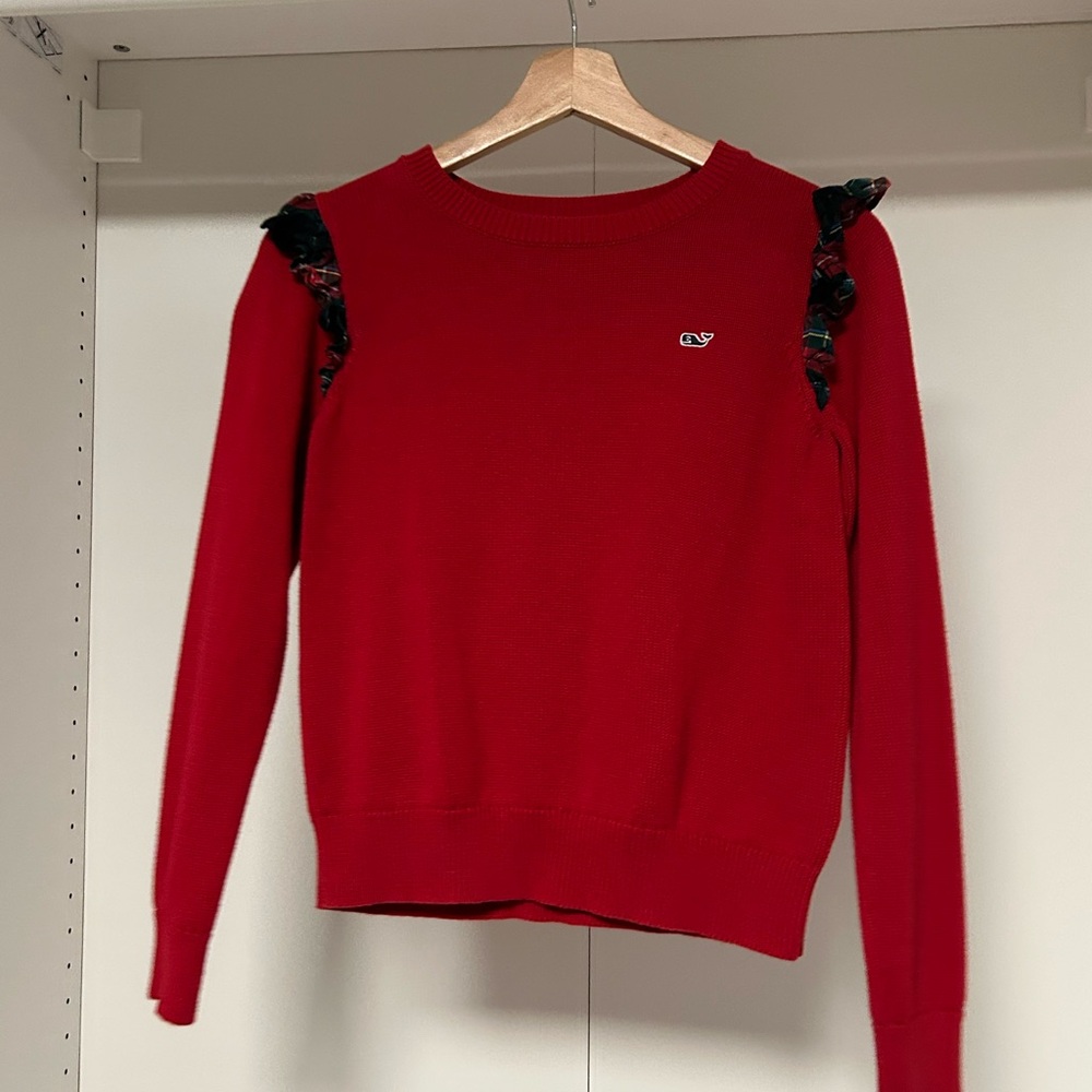 Vineyard Vines Kids Red Sweater with Floral Details